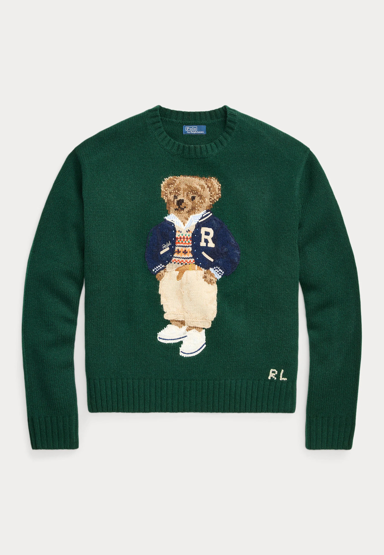 RL BEAR VARSITY SWEATER GREEN
