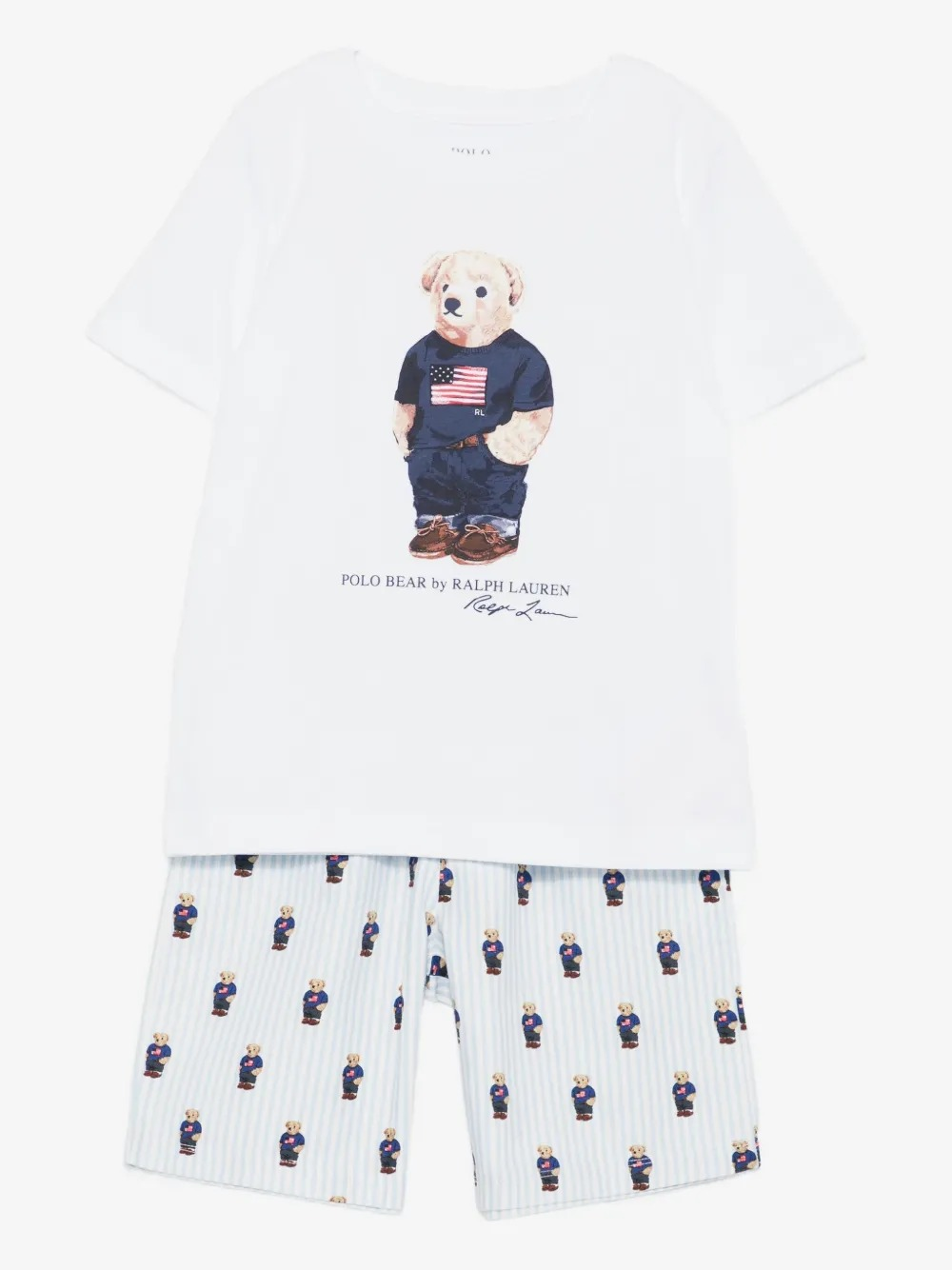Conjunto Kids Camiseta Urso Branca & Bermuda Listrada