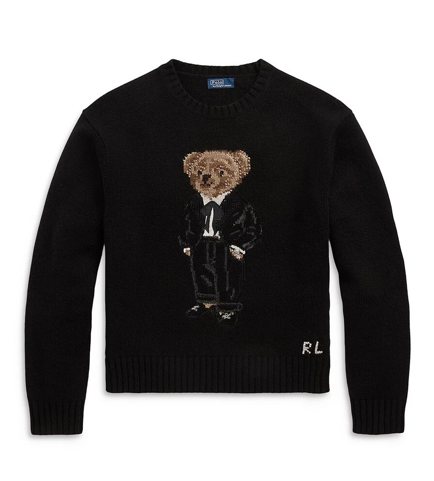 RL BEAR TUXEDO SWEATER BLACK